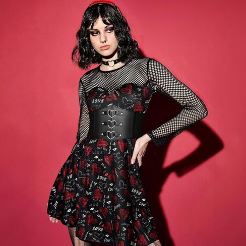 Women Corset Belt With Black Choker Set，Heart-Ring Wide Elastic Waist Corset for Daily Cosplay Halloween Costume in Saudi Arabia