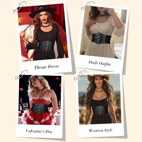 Women Corset Belt With Black Choker Set，Heart-Ring Wide Elastic Waist Corset for Daily Cosplay Halloween Costume in Saudi Arabia