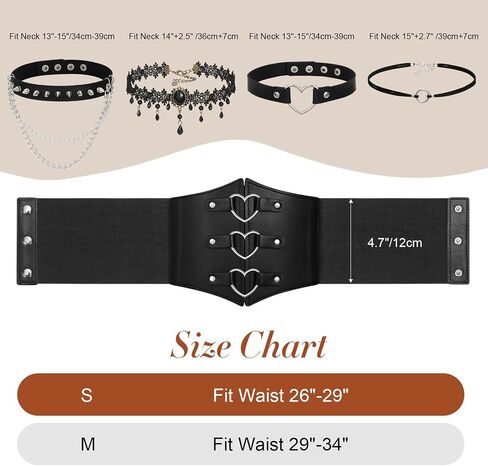 Women Corset Belt With Black Choker Set，Heart-Ring Wide Elastic Waist Corset for Daily Cosplay Halloween Costume in Saudi Arabia