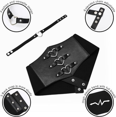 Women Corset Belt With Black Choker Set，Heart-Ring Wide Elastic Waist Corset for Daily Cosplay Halloween Costume in Saudi Arabia