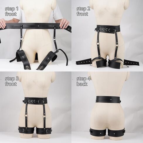Women Adjustable Thigh Belt with Waist Strap, Faux Leather Alloy Leg Harness Belt for Festival Street Style Outfits(Waist 24.6-37.6in) in Saudi Arabia