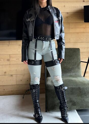 Women Adjustable Thigh Belt with Waist Strap, Faux Leather Alloy Leg Harness Belt for Festival Street Style Outfits(Waist 24.6-37.6in) in Saudi Arabia