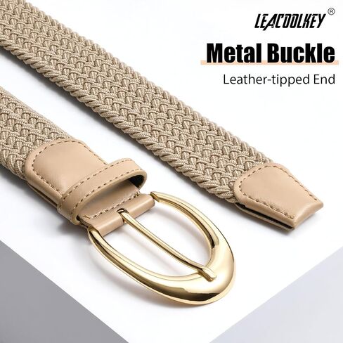 LEACOOLKEY Stretchy Braided Golf Belt for Women Elastic Woven Belts Unisex Elastic Fabric Belt for Jeans Pants in Kuwait