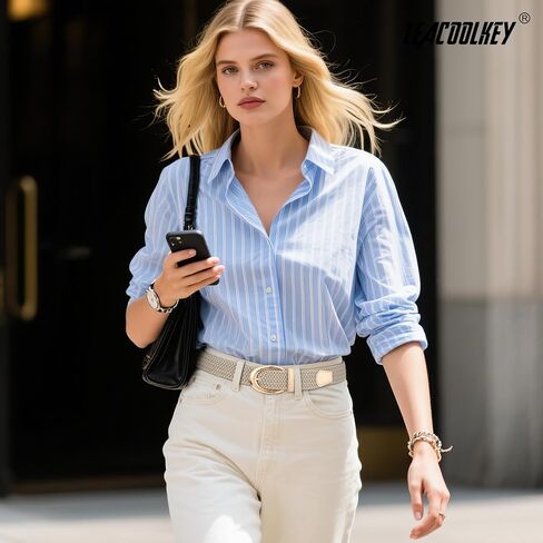 LEACOOLKEY Stretchy Braided Golf Belt for Women Elastic Woven Belts Unisex Elastic Fabric Belt for Jeans Pants in Kuwait