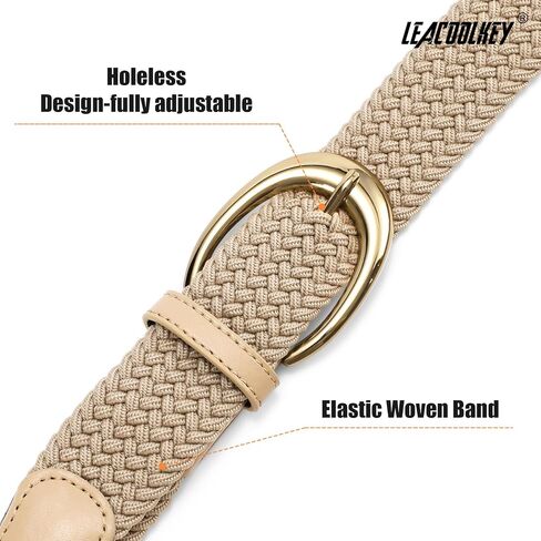 LEACOOLKEY Stretchy Braided Golf Belt for Women Elastic Woven Belts Unisex Elastic Fabric Belt for Jeans Pants in Kuwait