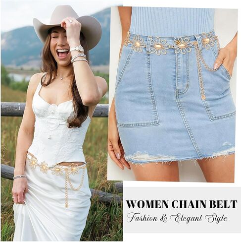 SUOSDEY Western Metal Concho Belt for Women Cowgirl Waist Chain Belt for Boho Dresse Jeans Country Concert Outfit in Kuwait
