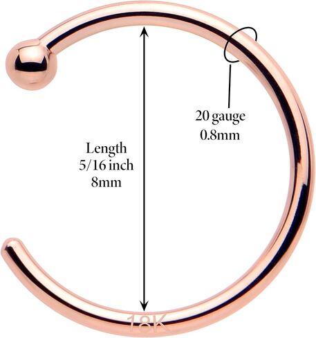 Body Candy 18k Solid Rose Gold Nose Hoop Nose Ring, Real Gold Hypoallergenic Nose Piercing Jewelry - Handmade in USA by Master Jeweler, 20 Gauge 5/16" in Kuwait