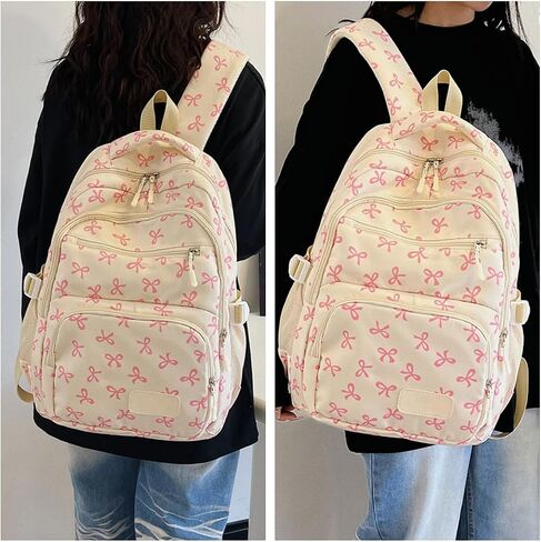 Bow Backpack for Girls, Pink, Aesthetic Daypack Nylon Rucksack Bags | Cute Kawaii, With Bows, 3Pcs Set in Kuwait