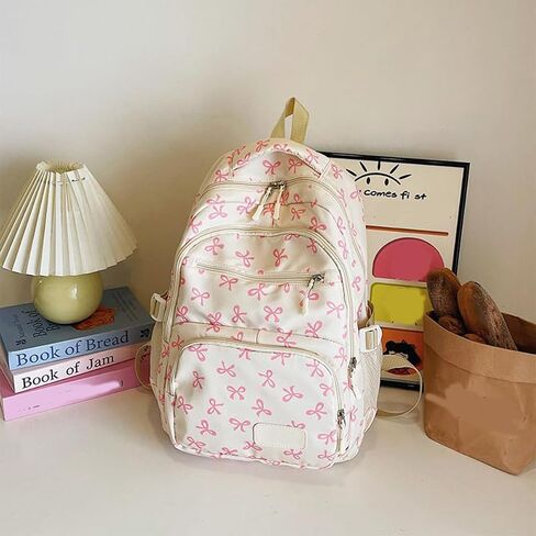 Bow Backpack for Girls, Pink, Aesthetic Daypack Nylon Rucksack Bags | Cute Kawaii, With Bows, 3Pcs Set in Kuwait