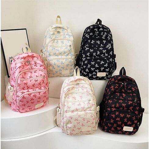 Bow Backpack for Girls, Pink, Aesthetic Daypack Nylon Rucksack Bags | Cute Kawaii, With Bows, 3Pcs Set in Kuwait