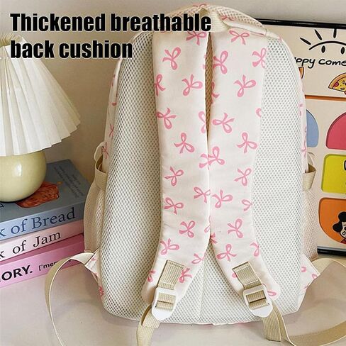 Bow Backpack for Girls, Pink, Aesthetic Daypack Nylon Rucksack Bags | Cute Kawaii, With Bows, 3Pcs Set in Kuwait