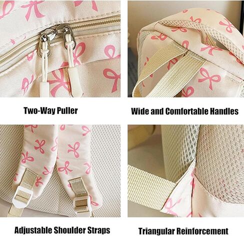 Bow Backpack for Girls, Pink, Aesthetic Daypack Nylon Rucksack Bags | Cute Kawaii, With Bows, 3Pcs Set in Kuwait