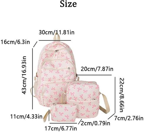 Bow Backpack for Girls, Pink, Aesthetic Daypack Nylon Rucksack Bags | Cute Kawaii, With Bows, 3Pcs Set in Kuwait