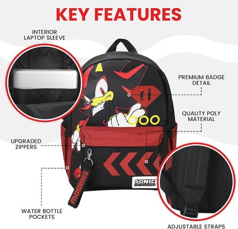 Bioworld Sonic The Hedgehog Shadow Character Art 16.5" Adult Black Backpack in Kuwait