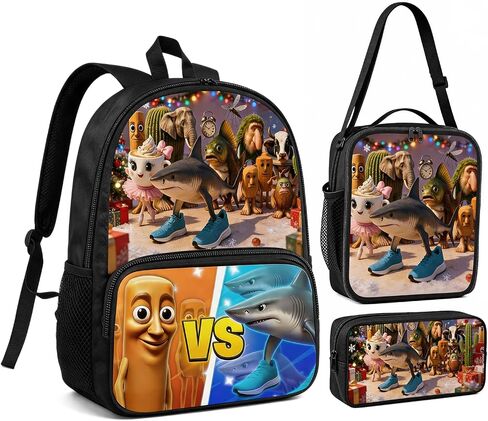 Zhazieon Adjustable Rucksack Lunch Bag Pencil Case Tung Tung Tung Sahur Backpacks 3pcs Set(Black-A3) in Kuwait