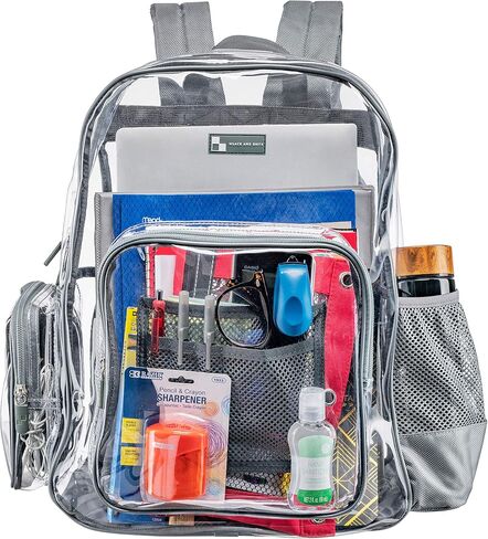 Heavy Duty Clear Backpack with Mesh Organizer, Clear Bookbag (Large, Steel Gray) in Saudi Arabia