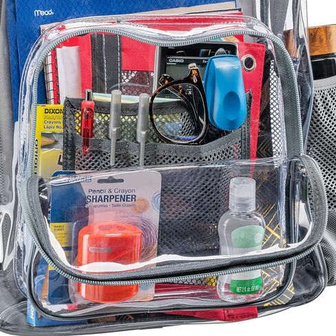 Heavy Duty Clear Backpack with Mesh Organizer, Clear Bookbag (Large, Steel Gray) in Saudi Arabia