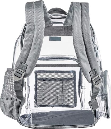 Heavy Duty Clear Backpack with Mesh Organizer, Clear Bookbag (Large, Steel Gray) in Saudi Arabia
