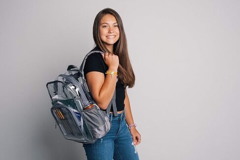 Heavy Duty Clear Backpack with Mesh Organizer, Clear Bookbag (Large, Steel Gray) in Saudi Arabia