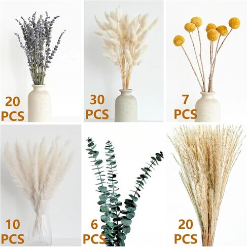 Dried Pampas Grass Bouquet – Boho Pampas Grass Decor for Home, Vase Fillers & Wedding — Natural Dried Flowers, Tall Pampas Grass for Floor Vase, Coastal, Scandinavian & Boho Room Decor (No Vase) in Saudi Arabia