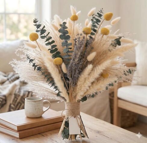 Dried Pampas Grass Bouquet – Boho Pampas Grass Decor for Home, Vase Fillers & Wedding — Natural Dried Flowers, Tall Pampas Grass for Floor Vase, Coastal, Scandinavian & Boho Room Decor (No Vase) in Saudi Arabia