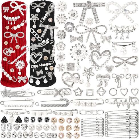 97PCS Bling Junk Socks Charms Kit - Pearl & Rhinestone Shoe Charms for Sneakers Sambas, with Safety Pins Brooch, DIY Jewelry Pins for Decorating Socks Shoes Hats Bags, Gift Box Included in Saudi Arabia