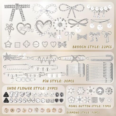 97PCS Bling Junk Socks Charms Kit - Pearl & Rhinestone Shoe Charms for Sneakers Sambas, with Safety Pins Brooch, DIY Jewelry Pins for Decorating Socks Shoes Hats Bags, Gift Box Included in Saudi Arabia