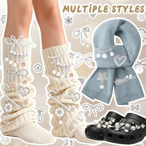 97PCS Bling Junk Socks Charms Kit - Pearl & Rhinestone Shoe Charms for Sneakers Sambas, with Safety Pins Brooch, DIY Jewelry Pins for Decorating Socks Shoes Hats Bags, Gift Box Included in Saudi Arabia