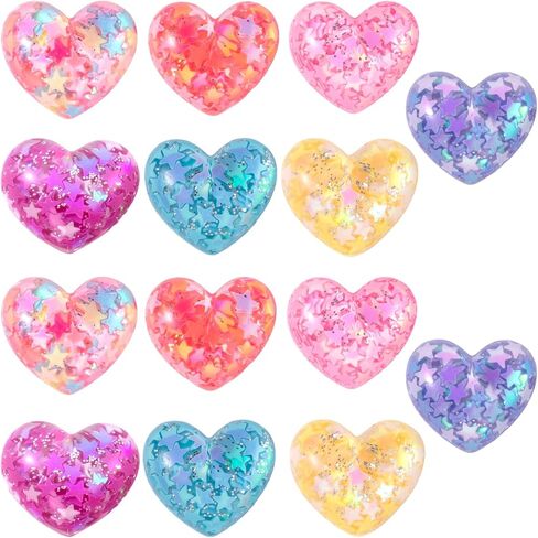 PAGOW 14pcs Bling Heart Shoe Charm, Colorful Sparkling Love Shoe Decoration with Glitter Star Sequins, Cute Hearts Shoes Accessories for Clog Sandals Birthday Party Women DIY - 7 Colors in Kuwait