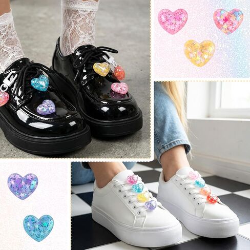 PAGOW 14pcs Bling Heart Shoe Charm, Colorful Sparkling Love Shoe Decoration with Glitter Star Sequins, Cute Hearts Shoes Accessories for Clog Sandals Birthday Party Women DIY - 7 Colors in Kuwait