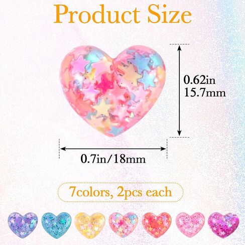 PAGOW 14pcs Bling Heart Shoe Charm, Colorful Sparkling Love Shoe Decoration with Glitter Star Sequins, Cute Hearts Shoes Accessories for Clog Sandals Birthday Party Women DIY - 7 Colors in Kuwait