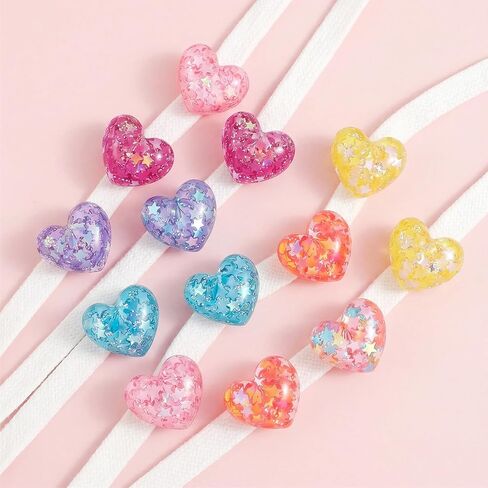 PAGOW 14pcs Bling Heart Shoe Charm, Colorful Sparkling Love Shoe Decoration with Glitter Star Sequins, Cute Hearts Shoes Accessories for Clog Sandals Birthday Party Women DIY - 7 Colors in Kuwait