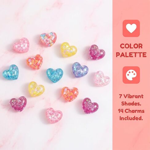 PAGOW 14pcs Bling Heart Shoe Charm, Colorful Sparkling Love Shoe Decoration with Glitter Star Sequins, Cute Hearts Shoes Accessories for Clog Sandals Birthday Party Women DIY - 7 Colors in Kuwait