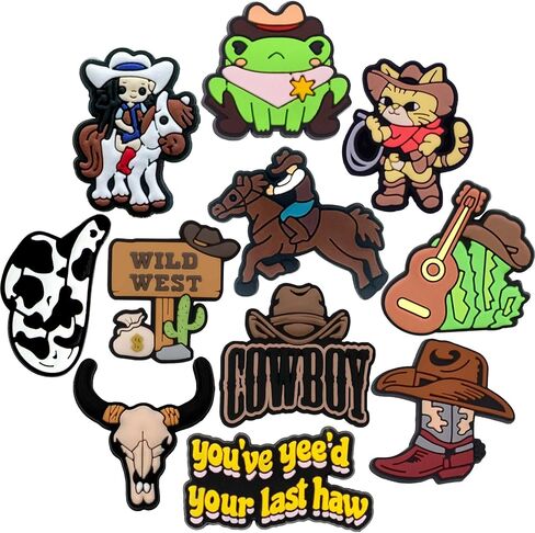 Horse Cowboy Shoe Charms Set 11PCS, Western Cowboy PVC Charms for Clogs and Sandals, Boot Accessories, Party Favors, Decorations Gifts in Saudi Arabia