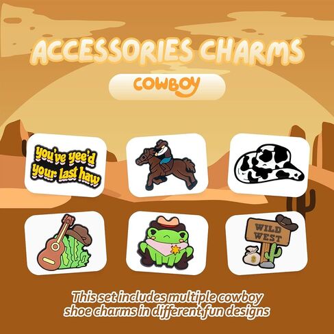 Horse Cowboy Shoe Charms Set 11PCS, Western Cowboy PVC Charms for Clogs and Sandals, Boot Accessories, Party Favors, Decorations Gifts in Saudi Arabia