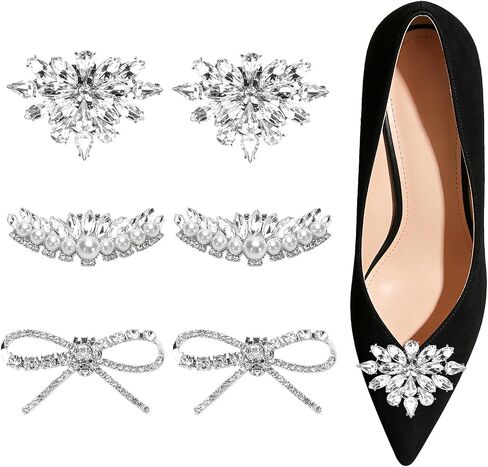 3 Pairs Rhinestone Shoe Clips for Women Dress Shoes, Decorative Shoe Clips with Snowflake, Pearl & Bow Designs, Removable Shoe Clips for Heels, Shoes, Scarves & Hats in Kuwait