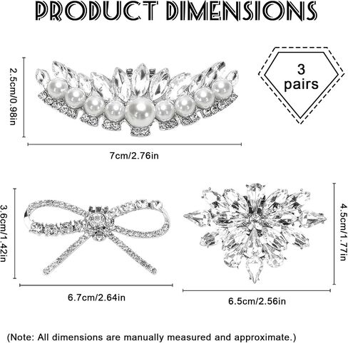 3 Pairs Rhinestone Shoe Clips for Women Dress Shoes, Decorative Shoe Clips with Snowflake, Pearl & Bow Designs, Removable Shoe Clips for Heels, Shoes, Scarves & Hats in Kuwait