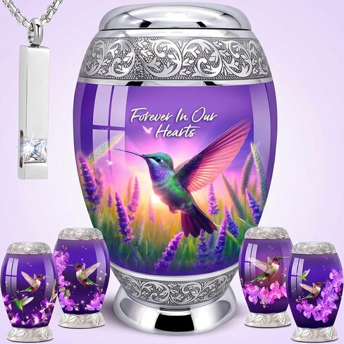 Urns for Human Ashes Adult Female Set of 6 - Hummingbird Urns for Ashes for Women - Purple Urns for Sharing Ashes - Honor Loved Ones with Love and Grace in Saudi Arabia
