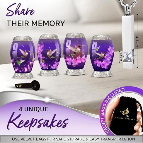 Urns for Human Ashes Adult Female Set of 6 - Hummingbird Urns for Ashes for Women - Purple Urns for Sharing Ashes - Honor Loved Ones with Love and Grace in Saudi Arabia