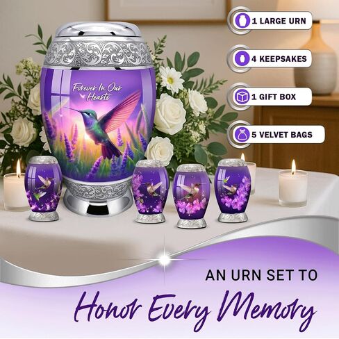 Urns for Human Ashes Adult Female Set of 6 - Hummingbird Urns for Ashes for Women - Purple Urns for Sharing Ashes - Honor Loved Ones with Love and Grace in Saudi Arabia