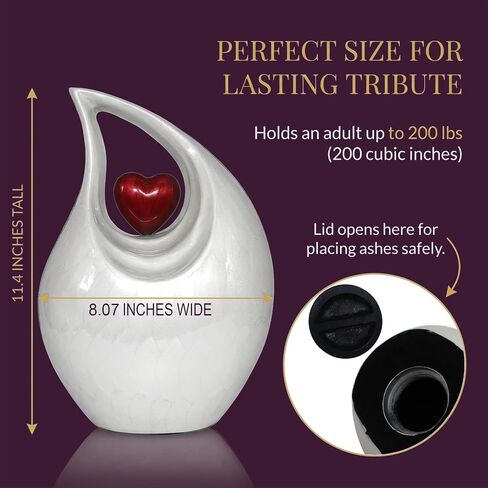Urn for Ashes - Decorative Metallic Urns for Human Ashes Adult Men & Women - Handcrafted Funeral Cremation Urn for Male & Female - Honor Your Loved One with Burial Urns (White, Large) in Saudi Arabia