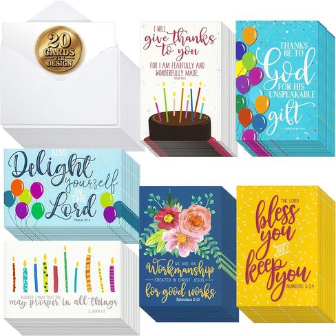 Birthday Cards 120PK with 6 Bible Verses – Christian Birthday Cards Bulk, Religious Greeting Cards with Envelopes, Scripture Cards for Men & Women, Inspirational Christian Cards for Any Occasion in Kuwait