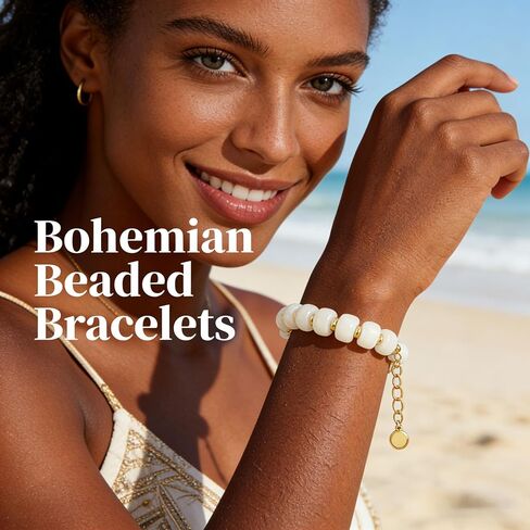 Bohemian Initial Beaded Bracelets for Women Waterproof Chunky Colorful Letter Resin Bead Bracelets Adjustable Beaded Statement Bracelet Summer Beach Jewelry in Kuwait