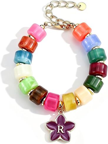 Bohemian Initial Beaded Bracelets for Women Waterproof Chunky Colorful Letter Resin Bead Bracelets Adjustable Beaded Statement Bracelet Summer Beach Jewelry in Kuwait