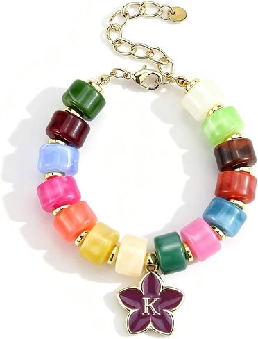 Bohemian Initial Beaded Bracelets for Women Waterproof Chunky Colorful Letter Resin Bead Bracelets Adjustable Beaded Statement Bracelet Summer Beach Jewelry in Kuwait