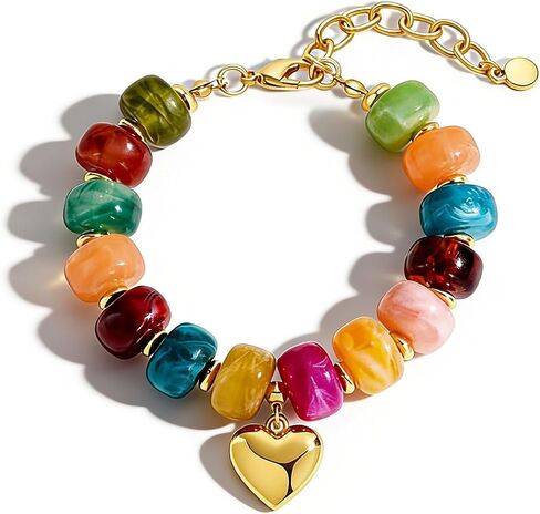 Bohemian Initial Beaded Bracelets for Women Waterproof Chunky Colorful Letter Resin Bead Bracelets Adjustable Beaded Statement Bracelet Summer Beach Jewelry in Kuwait