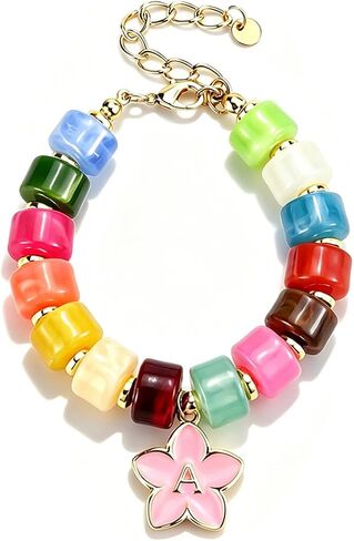 Bohemian Initial Beaded Bracelets for Women Waterproof Chunky Colorful Letter Resin Bead Bracelets Adjustable Beaded Statement Bracelet Summer Beach Jewelry in Kuwait