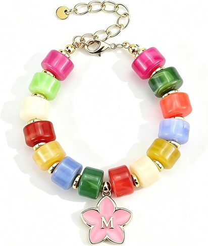 Bohemian Initial Beaded Bracelets for Women Waterproof Chunky Colorful Letter Resin Bead Bracelets Adjustable Beaded Statement Bracelet Summer Beach Jewelry in Kuwait