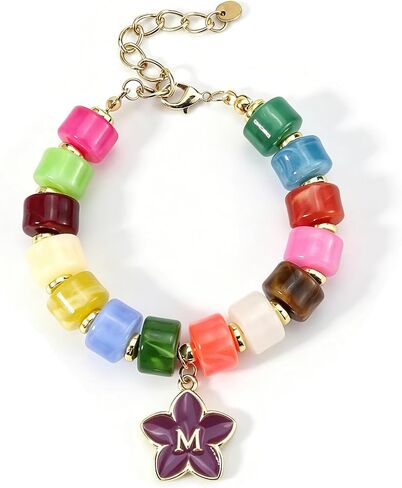 Bohemian Initial Beaded Bracelets for Women Waterproof Chunky Colorful Letter Resin Bead Bracelets Adjustable Beaded Statement Bracelet Summer Beach Jewelry in Kuwait