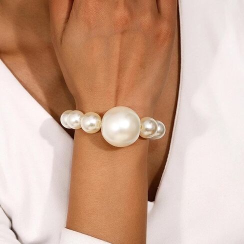 Acrylic Chunky Gold Beaded Bracelet for Women,Extra Big Round Ball Bead Chain Stretch Bracelet,Exaggerated Faux Pearl Bracelets Prom Party Jewelry in Kuwait
